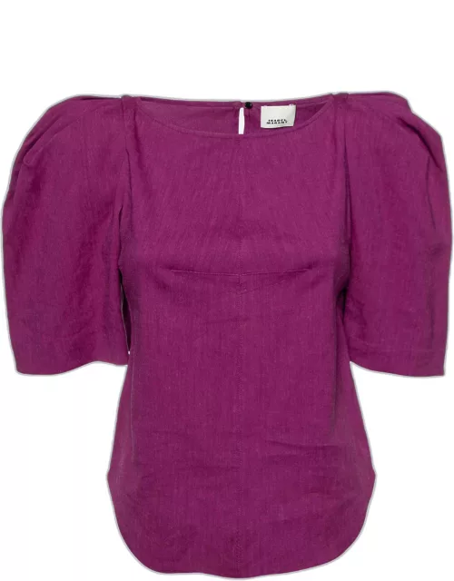 Isabel Marant Purple Linen Blend Fergyo Puff Sleeve Top