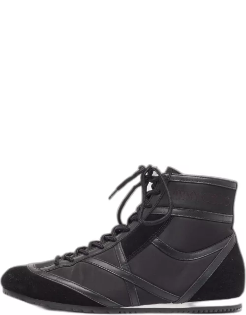 Jimmy Choo Black Leather and Nylon High Top Sneaker