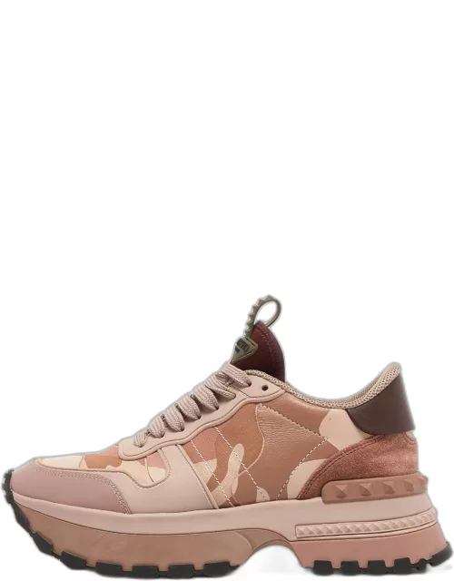Valentino Pink/Beige Suede and Leather Rockrunner Sneaker
