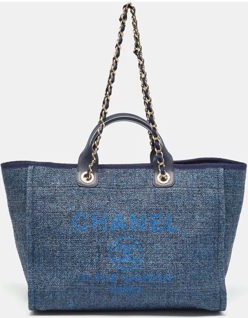 Chanel Metallic Blue Straw and Leather Medium Deauville Shopper Tote