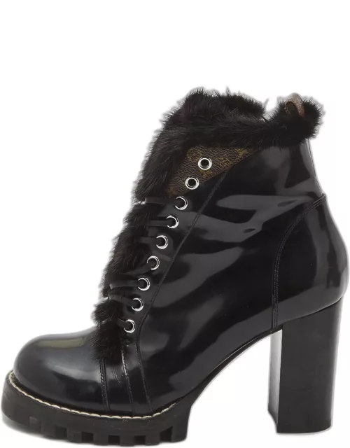 Louis Vuitton Black Patent and Fur Star Trail Ankle Boot