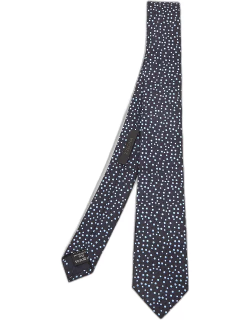 Ermenegildo Zegna Navy Blue Patterned Silk Skinny Tie