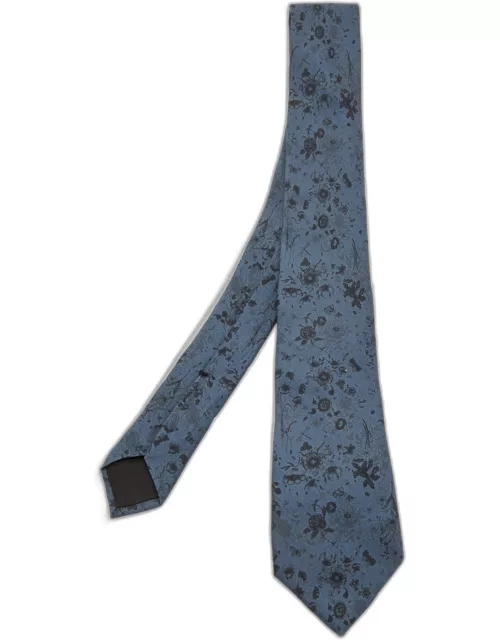 Gucci Blue Floral Print Silk Skinny Tie