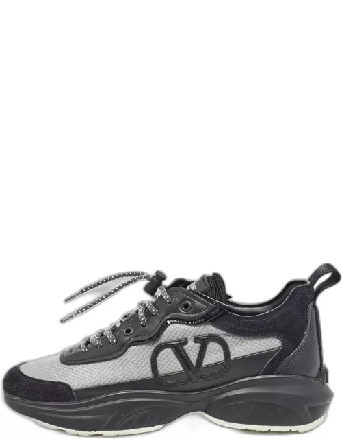 Valentino Black/Grey Nylon and Suede Escape V logo Sneaker
