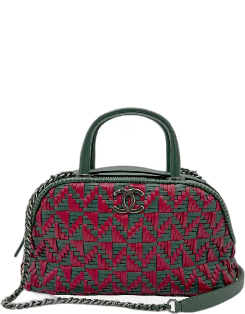 Chanel Green/Red Woven Leather Bowler Bag