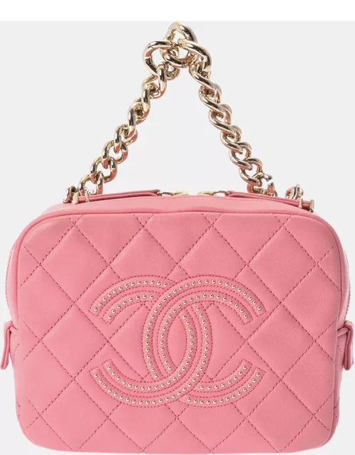 Chanel Pink Leather Vanity Case Chain Shoulder Bag