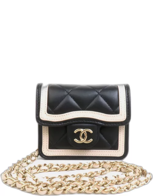 Chanel Black/Light Beige Leather Graphic Flap Bag