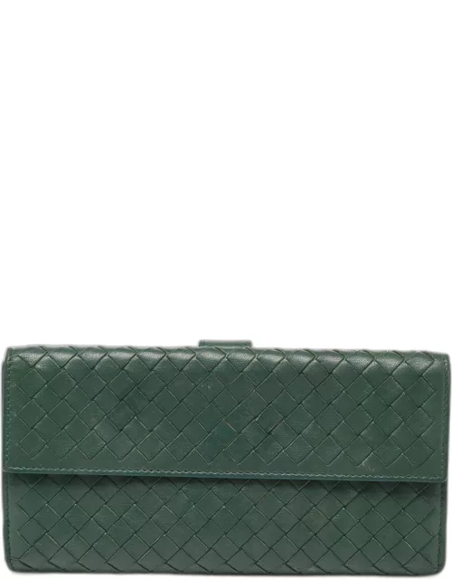 Bottega Veneta Green Intrecciato Leather Flap Continental Wallet