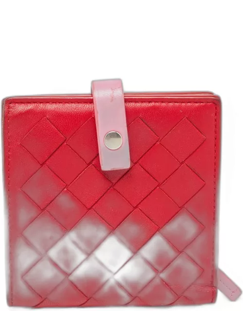 Bottega Veneta Red/Pink Intrecciato Leather French Compact Wallet