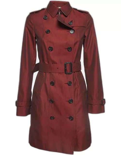 Burberry Burgundy Cotton Twill Double Breasted Trench Coat