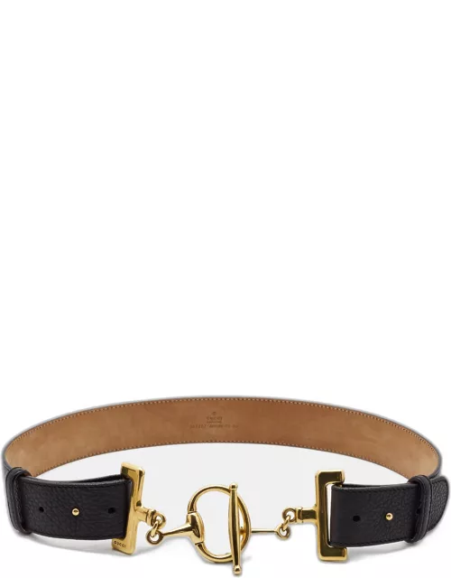 Gucci Black Leather Horsebit Waist Belt 90C