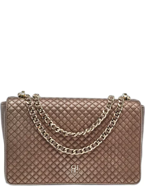 CH Carolina Herrera Bronze Quilted Leather Flap Chain Shoulder Bag