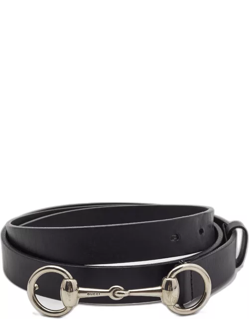 Gucci Black Leather Horsebit Waist Belt 100C