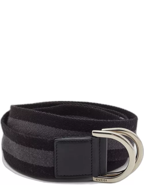 Gucci Black/Grey Canvas Stripe D Ring Belt 90C