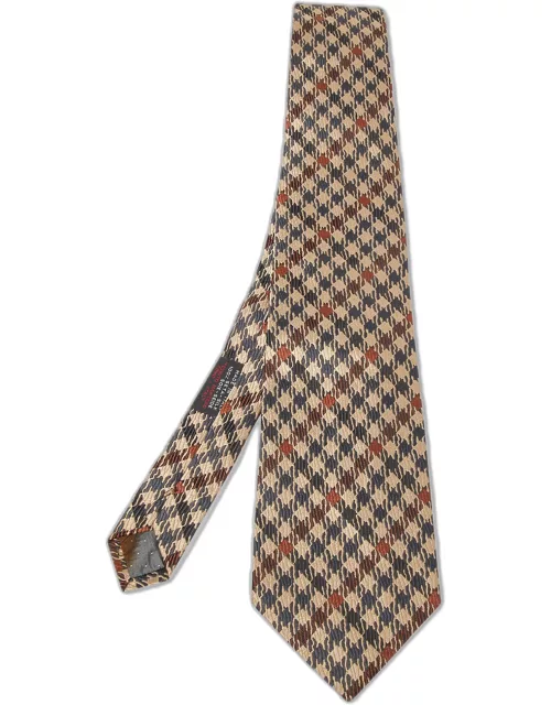 Gianfranco Ferre Brown Houndstooth Pattern Silk Tie