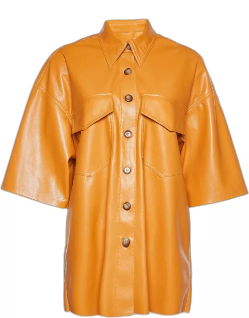 Nanushka Orange Faux Leather Short Sleeve Shirt