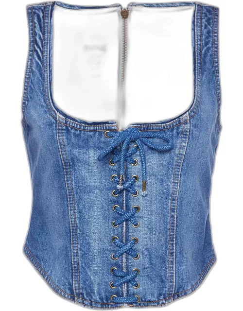 Moschino Jeans Blue Denim Lace-Up Corset Top