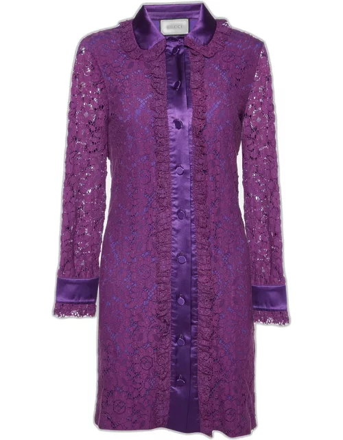 Gucci Purple Lace Buttoned Mini Shirt Dress
