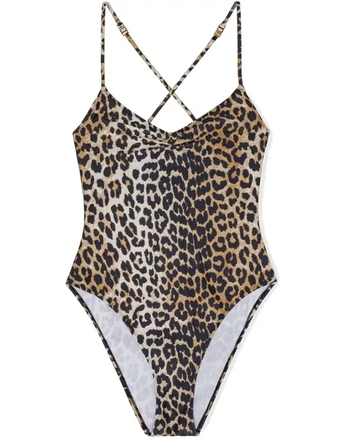 GANNI Leopard Printed V Neck Swimsuit - Leopard