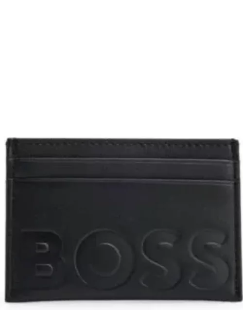 Grained-leather card holder with embossed logo- Black Men's Wallet