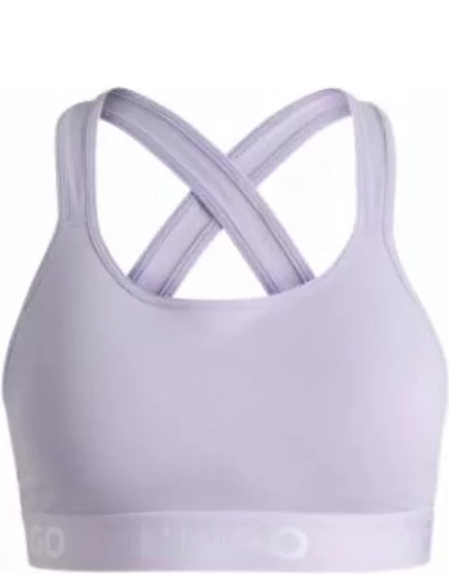 Crossed-back bralette in stretch cotton with logo band- Light Purple Women's Underwear, Pajamas, and Sock