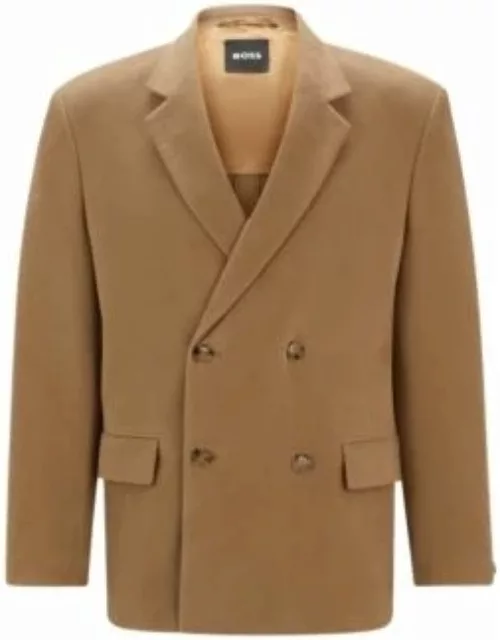 Relaxed-fit double-breasted jacket in cotton twill- Light Beige Men's Sport Coat