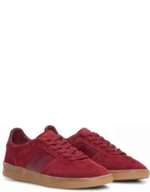 Low-top trainers in leather and suede- Dark Red Women's Sneaker