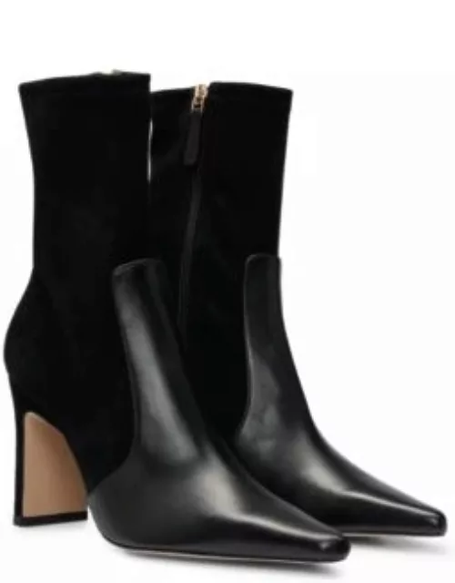Ankle boots in suede and leather with side zip- Black Women's Boot