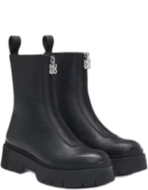 Ankle boots in tumbled leather with front zip- Black Women's Boot