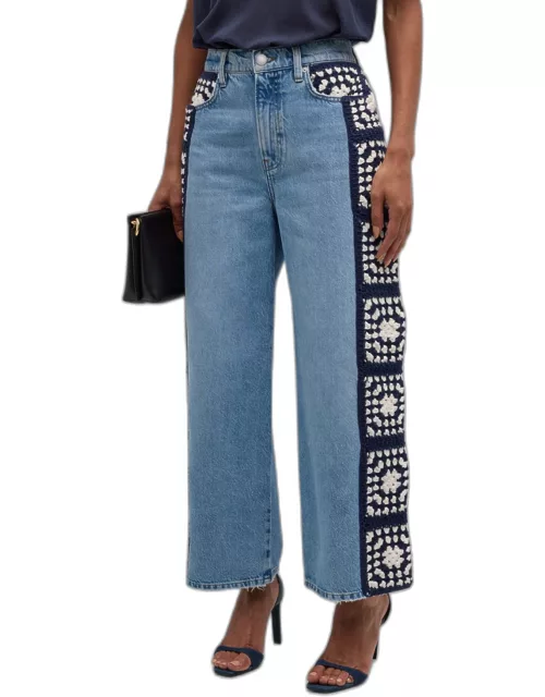 Le Jane Wide-Leg Crop Crochet Jean