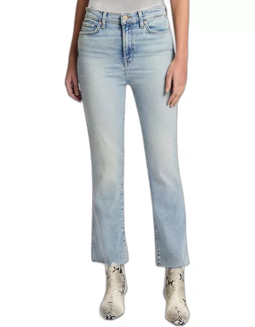 High-Rise Slim Kick Jeans with Distressed He