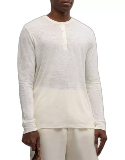 Men's Linen Jersey Long-Sleeve Henley T-Shirt