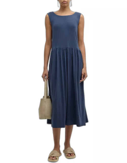 Ruched Scoop-Neck Jersey Midi Dres