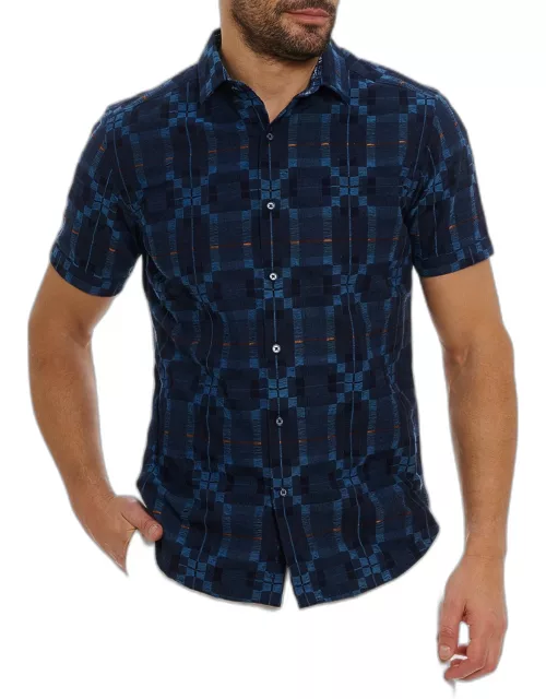 Men's Aizome Geometric Woven Short-Sleeve Shirt