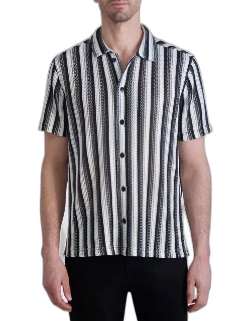 Men's Knit Striped Button-Down Shirt