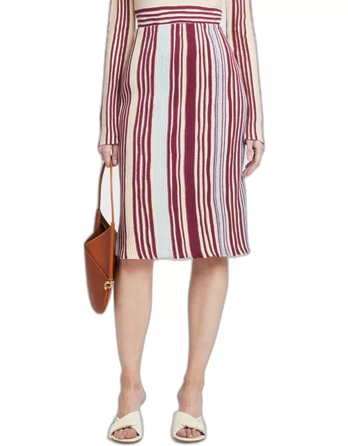 Stripe Rib Linen Midi Skirt