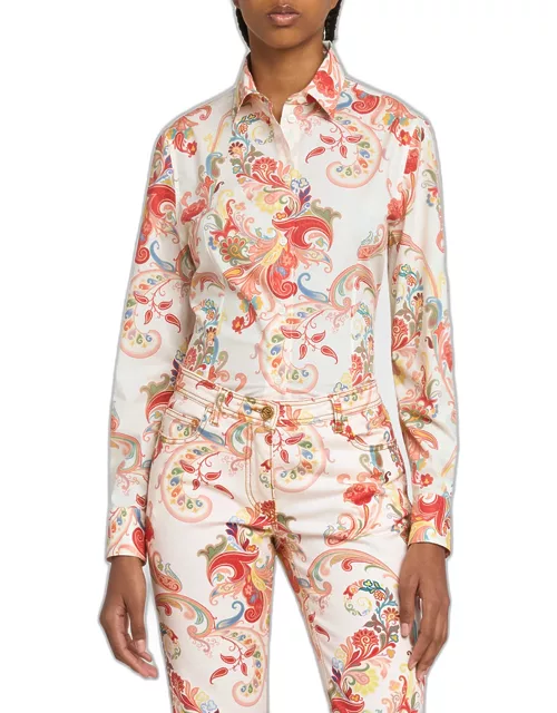 Paisley Deco Cotton Fitted Button-Down Shirt