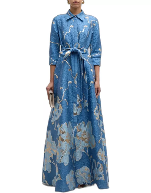 A-Line Metallic Jacquard Shirt Gown