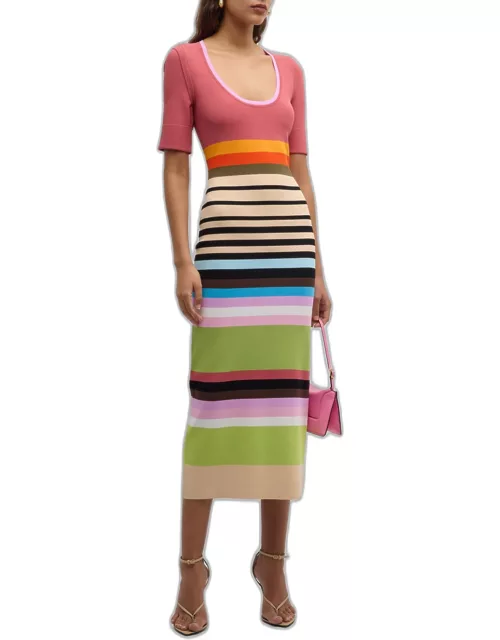Multicolor Striped Knit Midi Dres