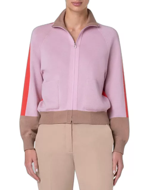 Colorblock Fine Gauge Knit Zip-Front Cardigan