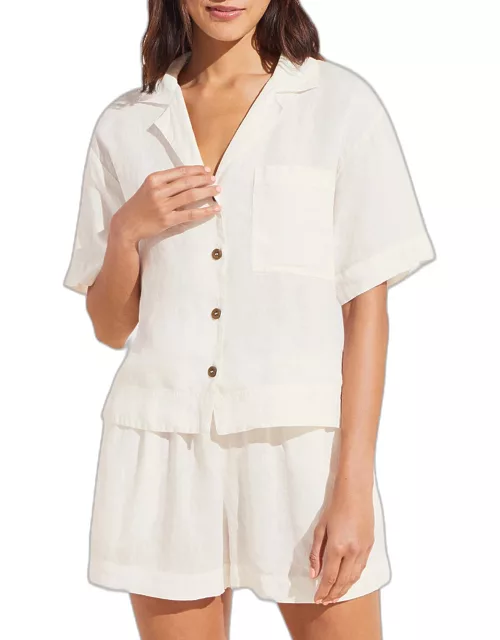 Garment-Dyed Short Linen Pajama Set