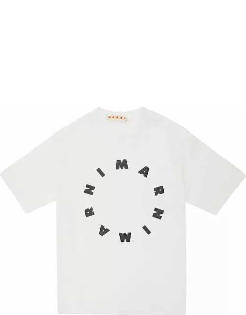 Marni White T-shirt With Contrasting Logo Print In Cotton Man