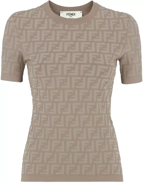 Fendi Viscose T-shirt With All-over Embossed Ff Motif
