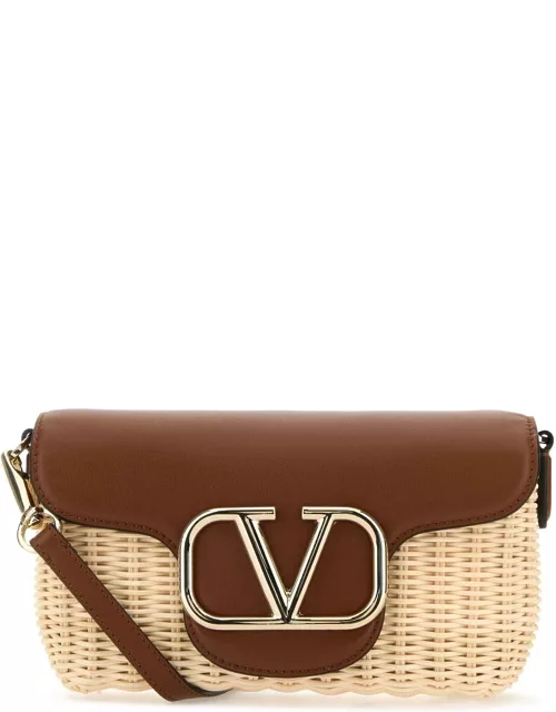 Valentino Garavani Two-tone Leather And Raffia Crossbody Bag