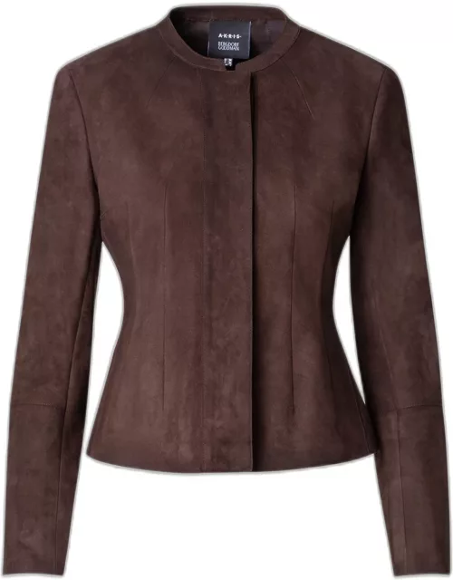 Aniella Suede Fitted Jacket, Brown