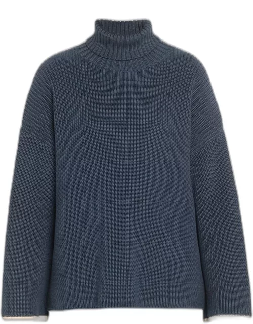 Exaggerated-Sleeve Ribbed Turtleneck Sweater