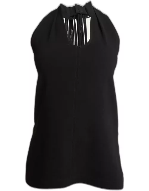 Miller Fringe-Tie Sleeveless Crepe Halter Top