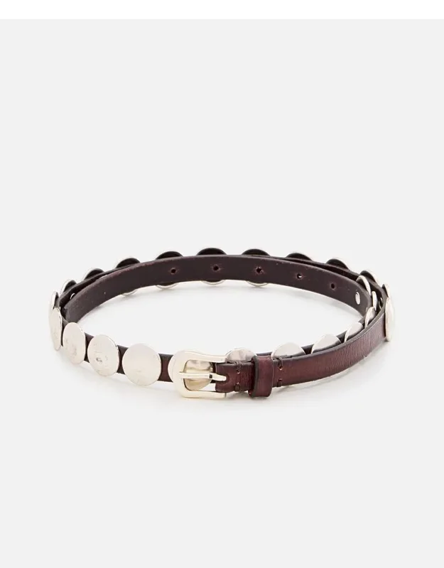 Golden Goose Trinidad Studs Thin Leather Belt Brown