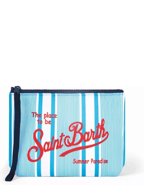 Mc2 Saint Barth Aline Clutch Bag With White And Blue Stripe