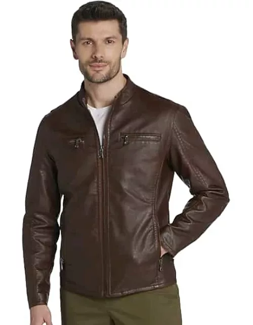 Awearness Kenneth Cole Big & Tall Men's Modern Fit Faux Leather Jacket Chestnut